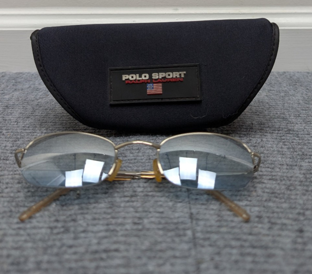 Ralph Lauren Vintage Sunglasses Y2K Rimless Oval Blue Lens Frameless 90s Small